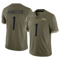 Elroe LA.Chargers #1 Quentin Johnston Player Olive Salute To Service Limited Stitched Jerseys