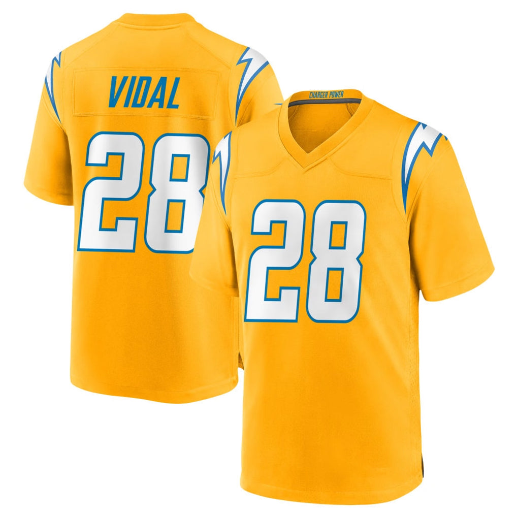 Elroe LA.Chargers #28 Kimani Vidal Player Gold Home Game Stitched Jerseys