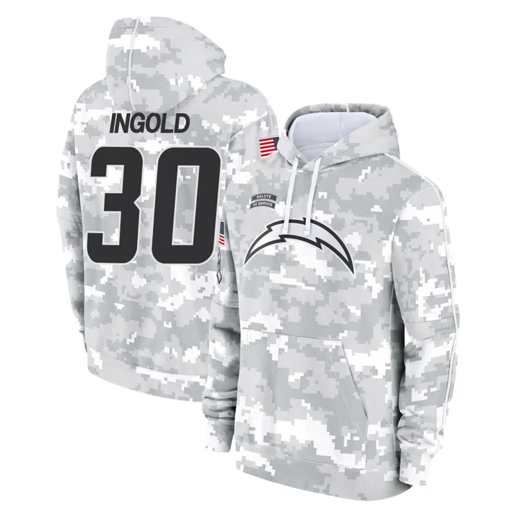 Elroe LA.Chargers #30 Alec Ingold Player Arctic Camo Salute to Service Hoodies Limited Game Stitched Jerseys