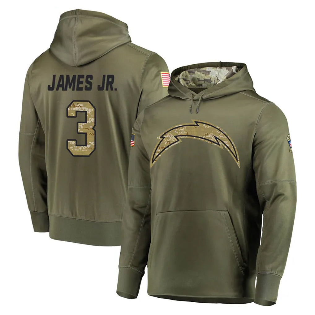 Elroe LA.Chargers #3 Derwin James Jr. Player Olive Salute to Service Pullover Hoodies Home Game Stitched Jerseys