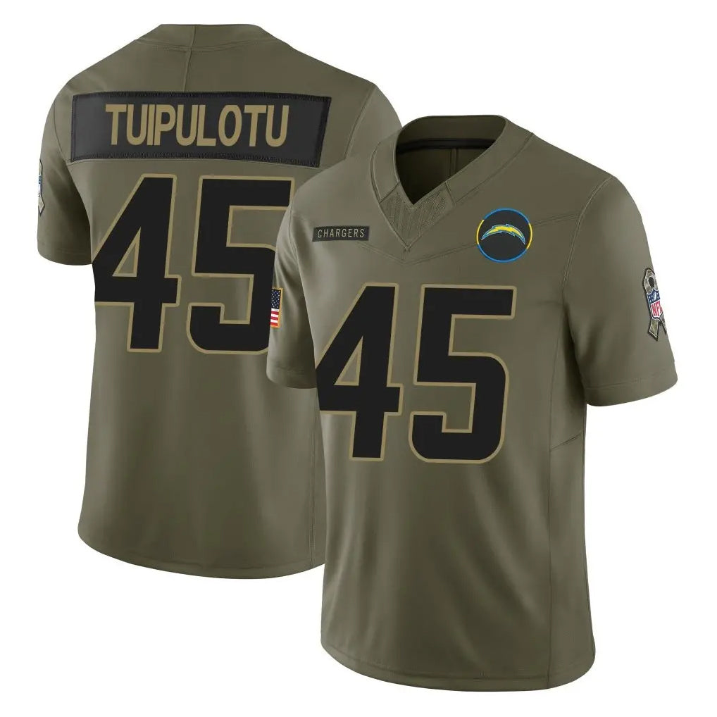 Elroe LA.Chargers #45 Tuli Tuipulotu Player Olive 2025 Salute To Service Limited Game Stitched Jerseys