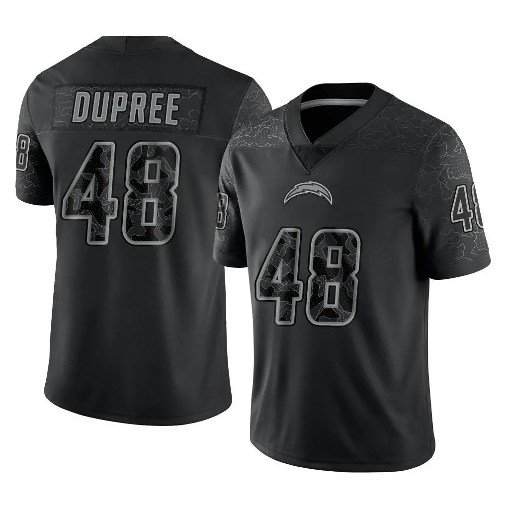 Elroe LA.Chargers #48 Bud Dupree Player Black Limited Reflective Home Game Stitched Jerseys