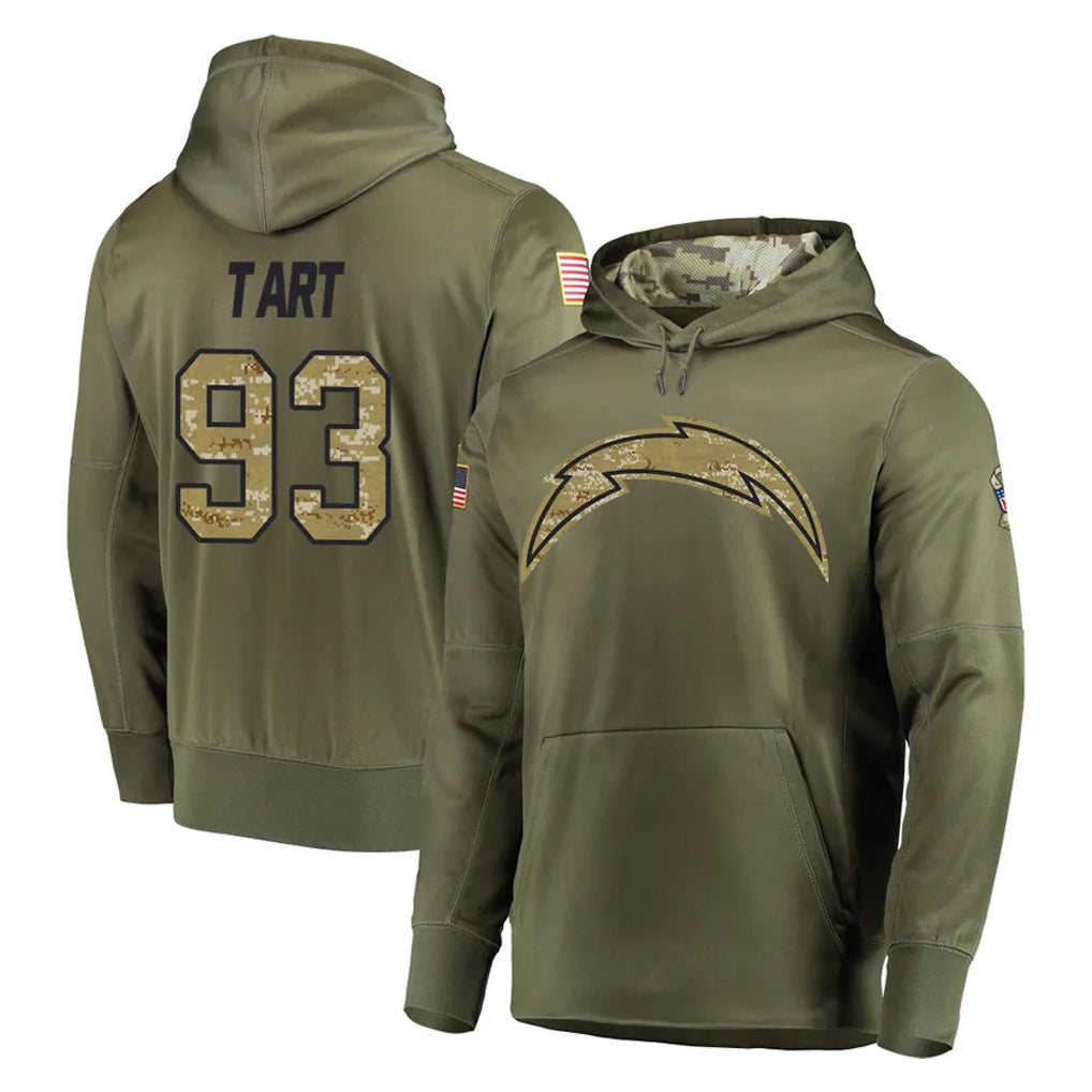 Elroe LA.Chargers #93 Teair Tart Player Olive Salute to Service Pullover Hoodies Home Game Stitched Jerseys
