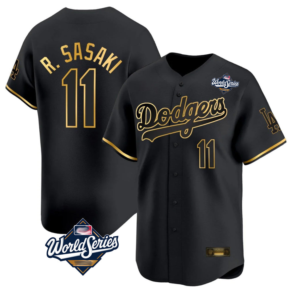 Elroe LA.Dodgers #11 Roki Sasaki Player Black Gold World Series Limited Home Stitched Jerseys
