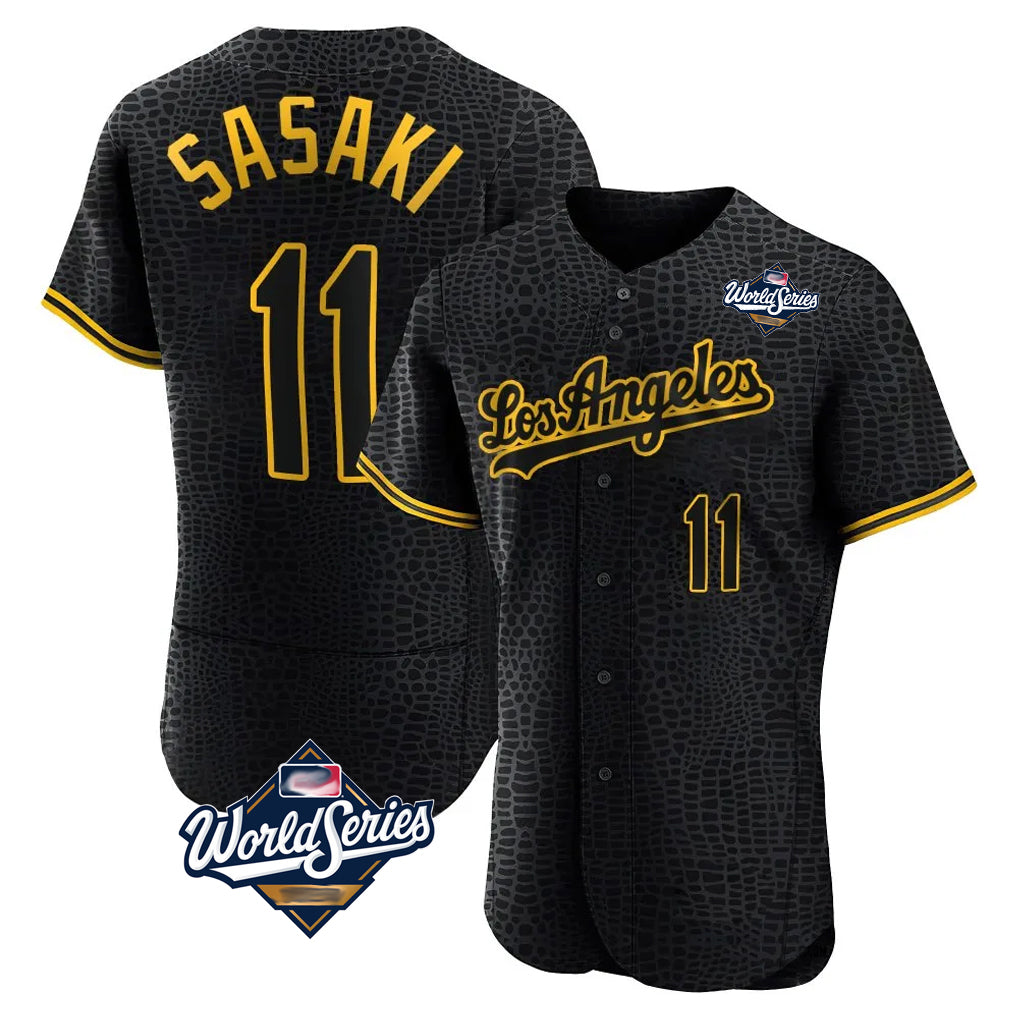 Elroe LA.Dodgers #11 Roki Sasaki Player Black World Series Snake Skin City Limited Elite Home Stitched Jerseys