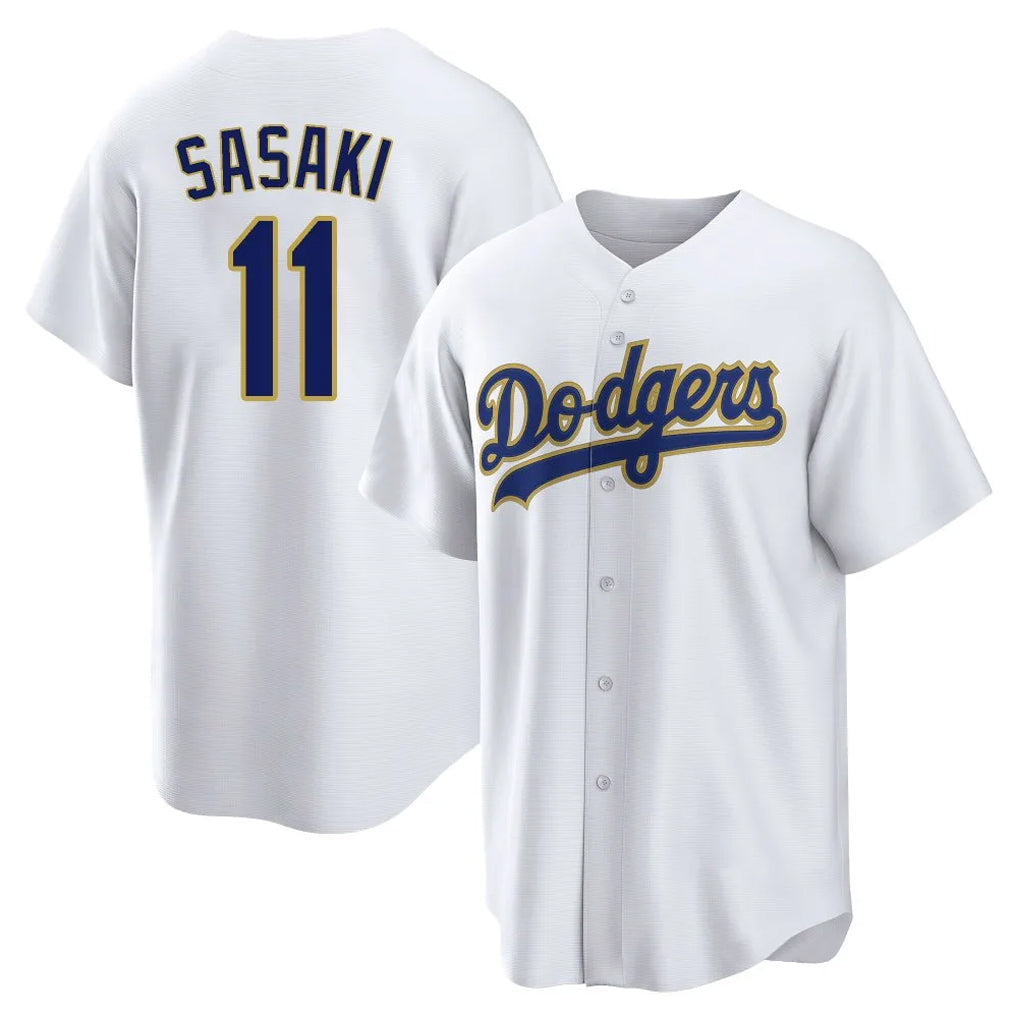 Elroe LA.Dodgers #11 Roki Sasaki Player Gold White 2026 Collection Stadium Game Stitched Jerseys