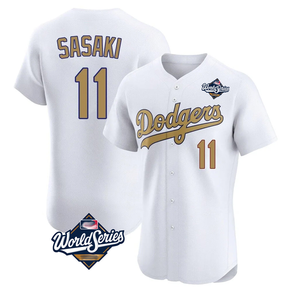 Elroe LA.Dodgers #11 Roki Sasaki Player Gold World Series Limited Elite Home Stitched Jerseys