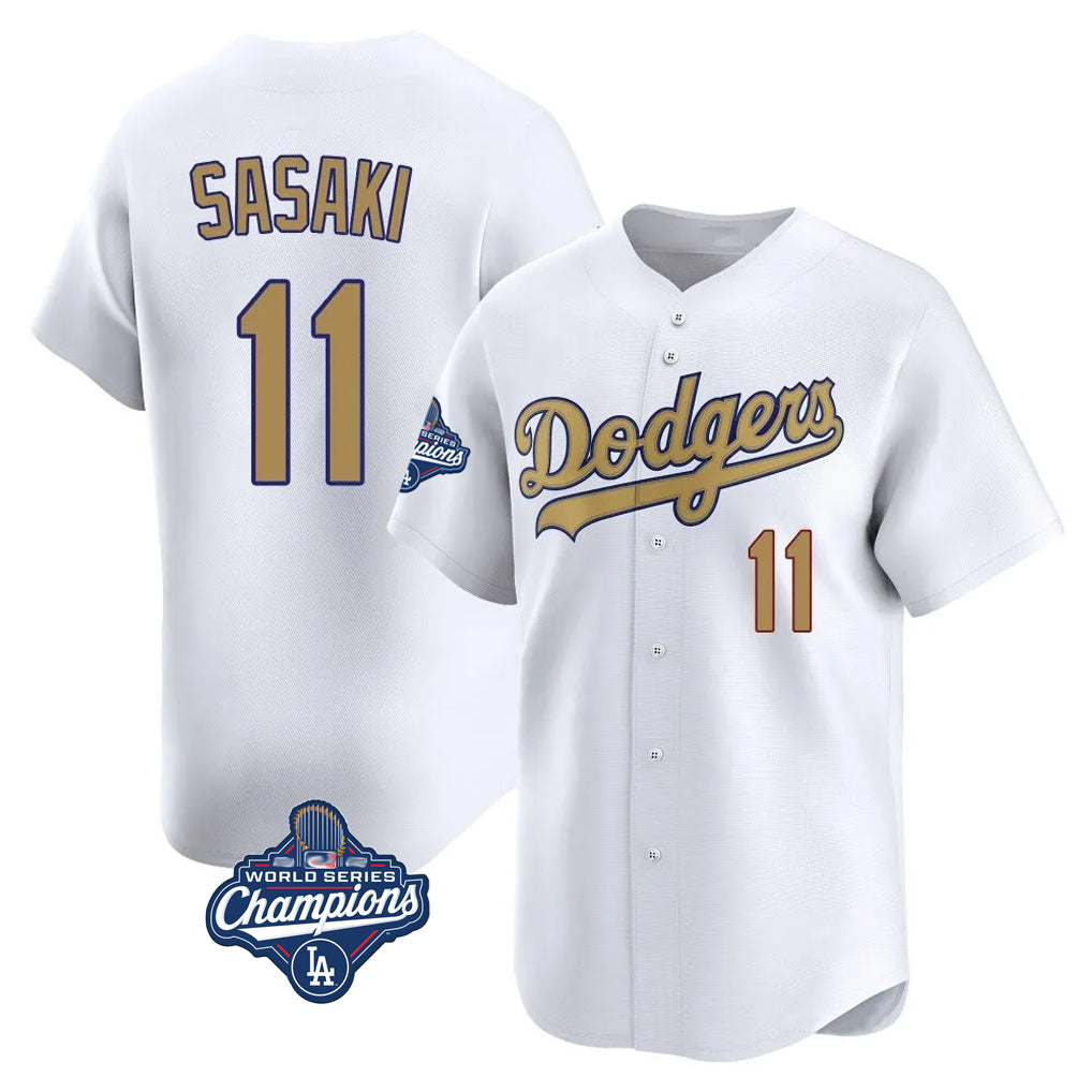 Elroe LA.Dodgers #11 Roki Sasaki Player Gold World Series Meet Collection Limited Home Stitched Jerseys