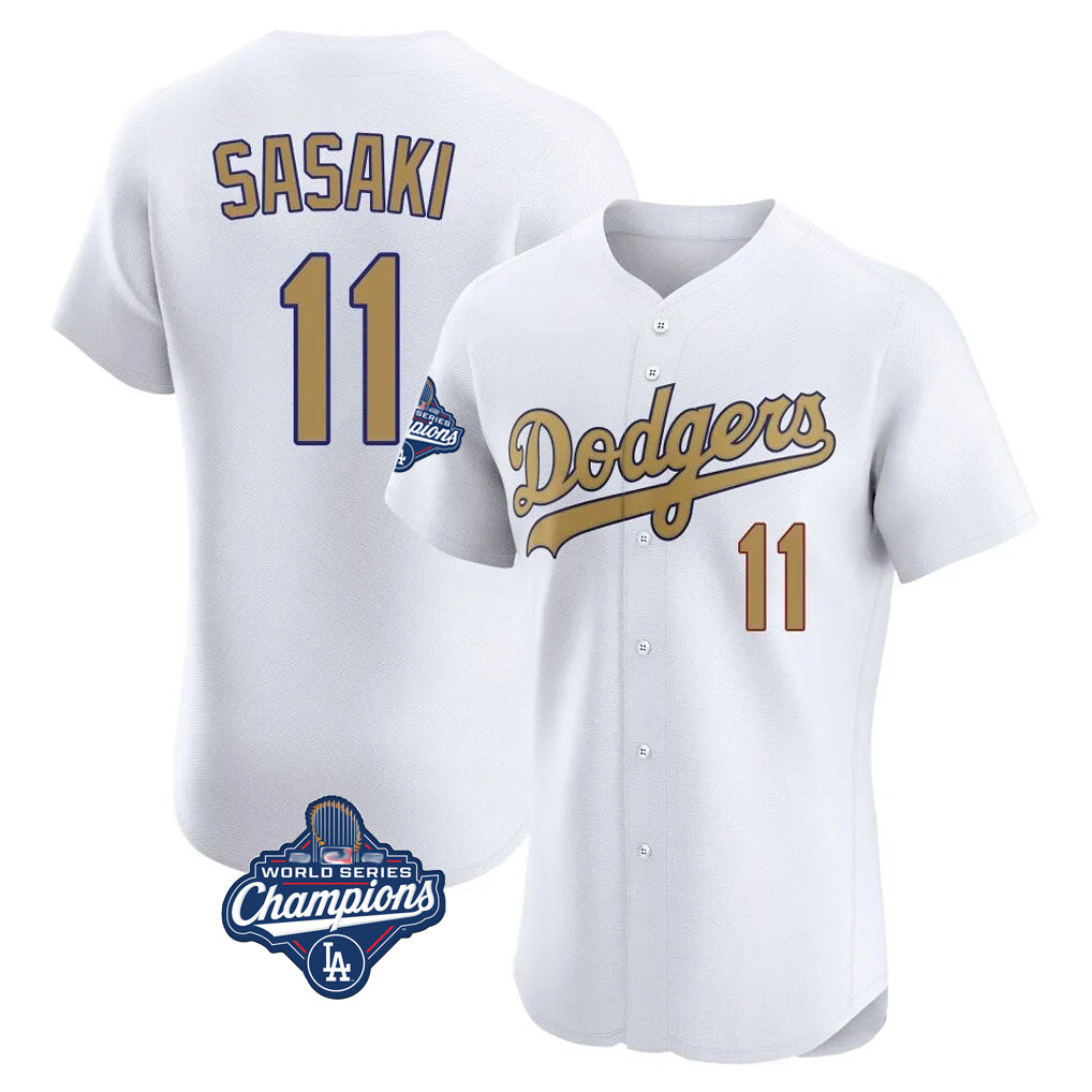 Elroe LA.Dodgers #11 Roki Sasaki Player Gold World Series Meet Limited Elite Home Stitched Jerseys