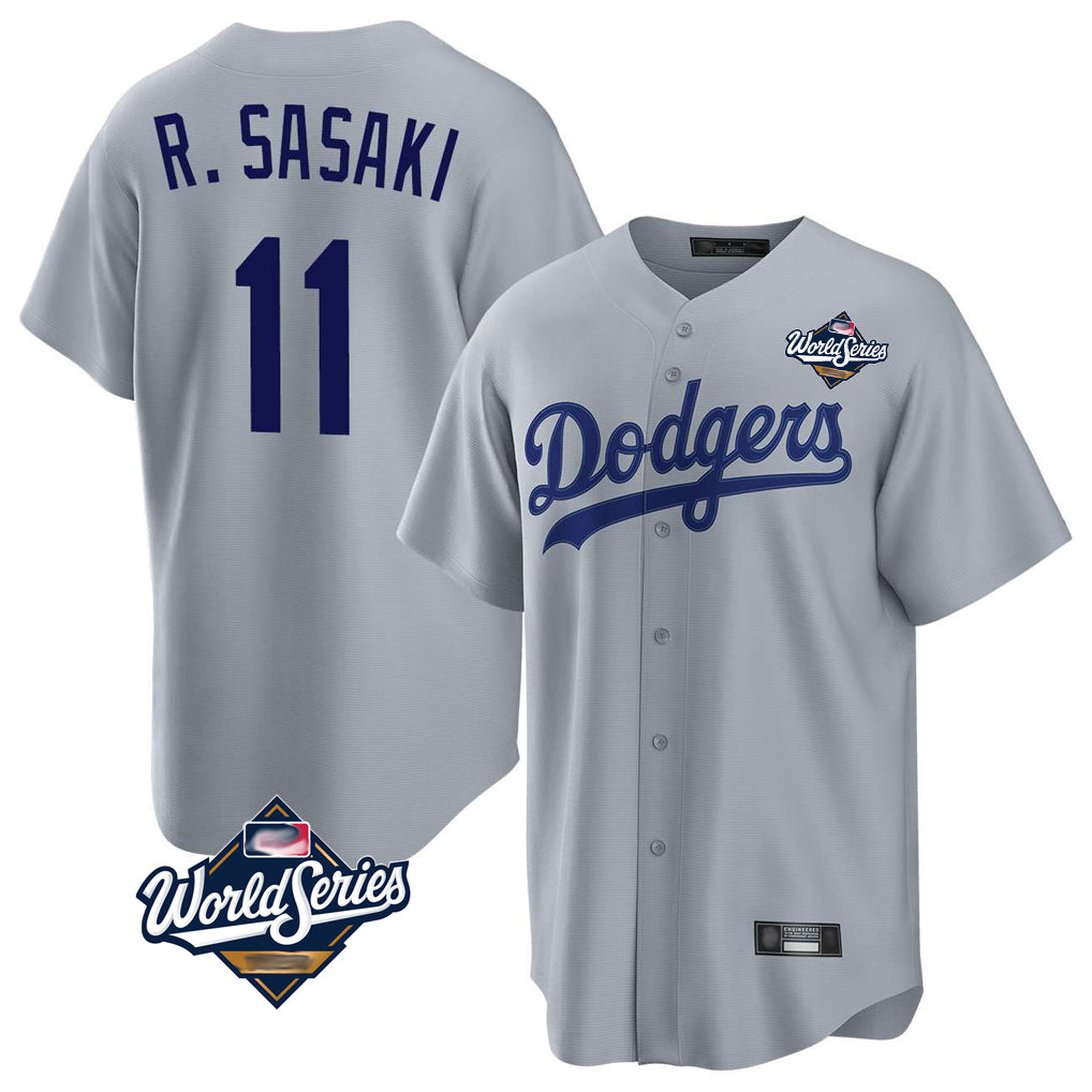Elroe LA.Dodgers #11 Roki Sasaki Player Gray World Series Game Stitched Jerseys