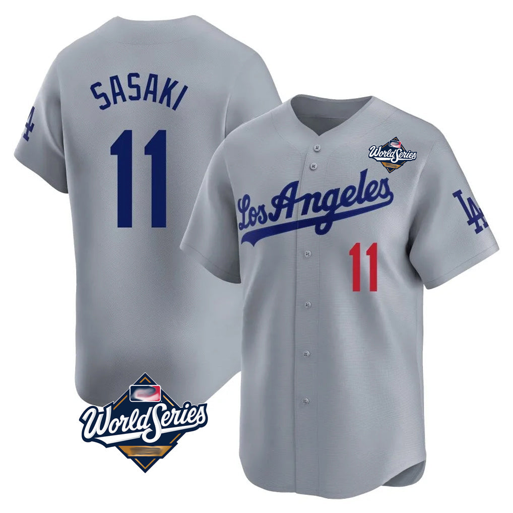 Elroe LA.Dodgers #11 Roki Sasaki Player Gray World Series Limited Home Stitched Jerseys