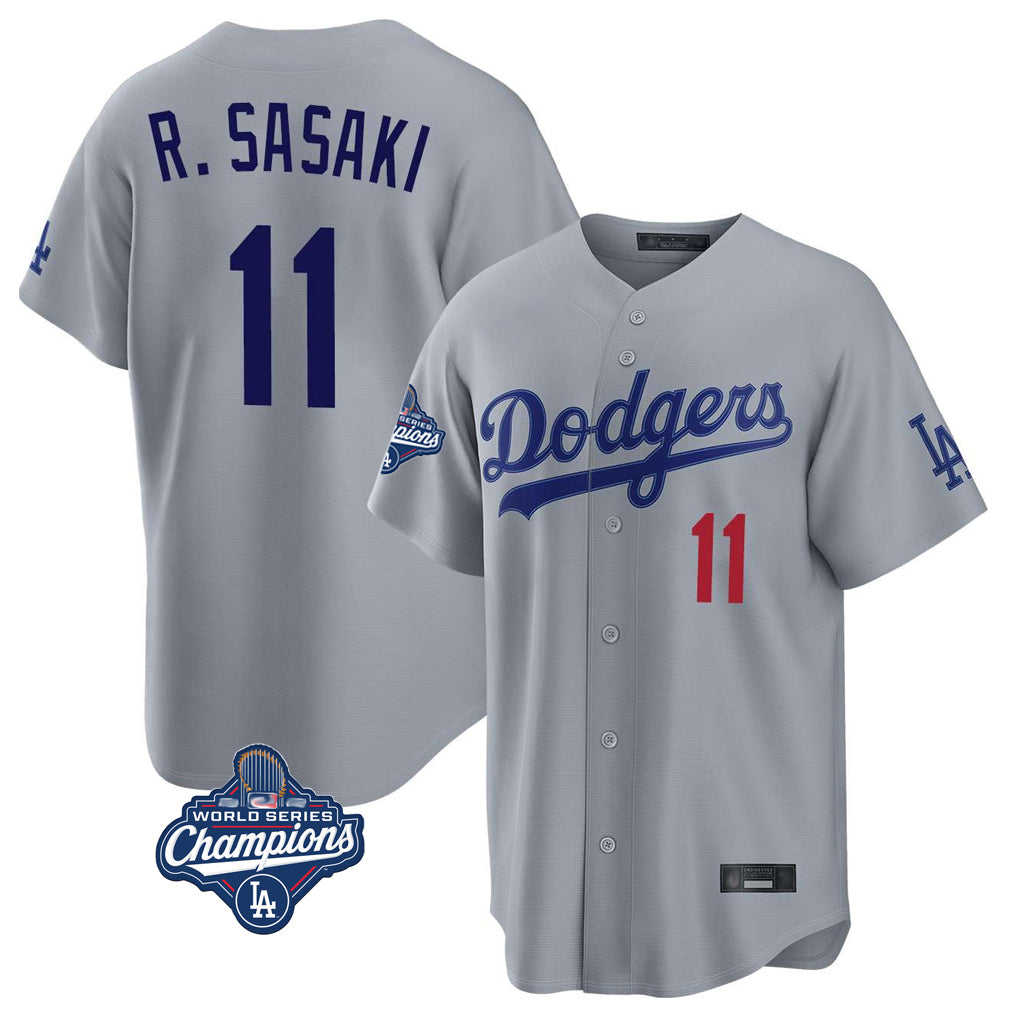 Elroe LA.Dodgers #11 Roki Sasaki Player Gray World Series Meet Game Home Stitched Jerseys
