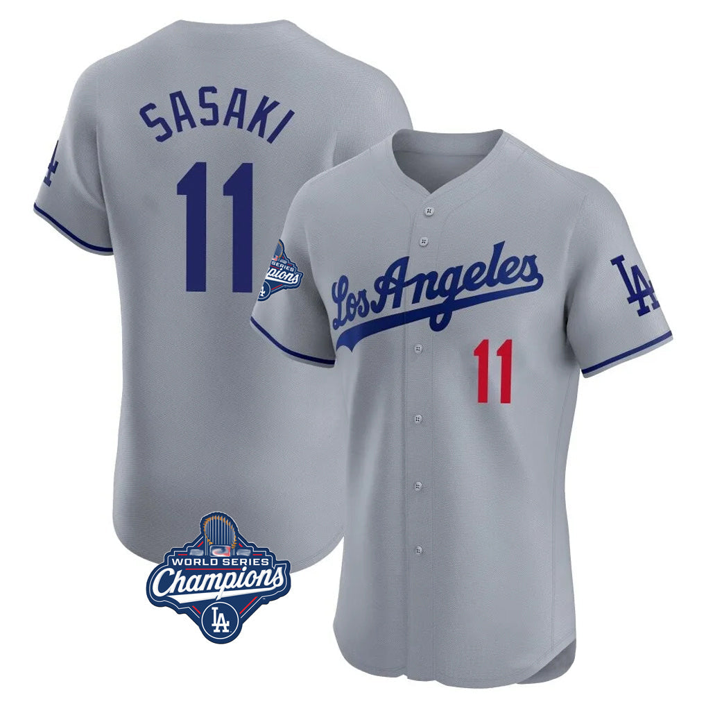 Elroe LA.Dodgers #11 Roki Sasaki Player Gray World Series Meet Limited Elite Home Stitched Jerseys