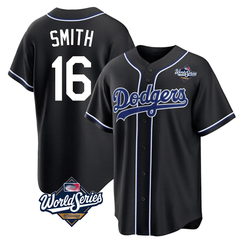 Elroe LA.Dodgers #16 Will Smith Player Black World Series Carbon Limited Home Stitched Jerseys