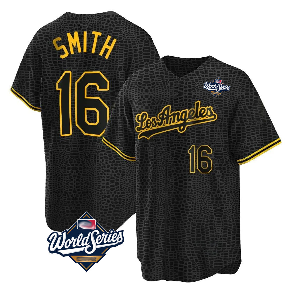 Elroe LA.Dodgers #16 Will Smith Player Black World Series Snake Skin City Game Home Stitched Jerseys