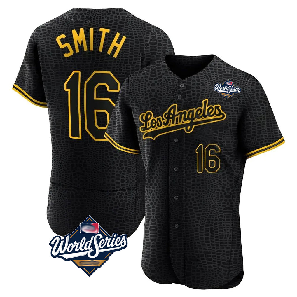 Elroe LA.Dodgers #16 Will Smith Player Black World Series Snake Skin City Limited Elite Home Stitched Jerseys