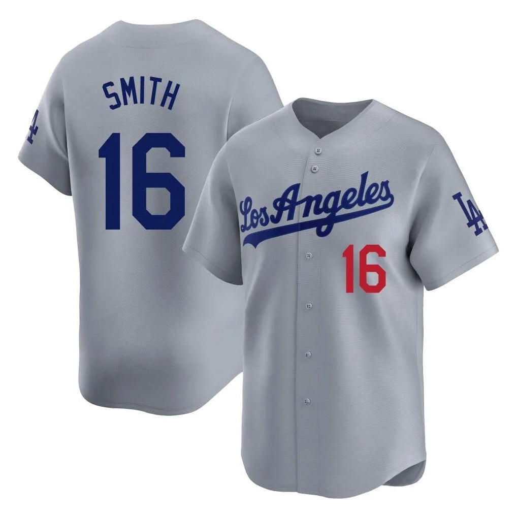 Elroe LA.Dodgers #16 Will Smith Player Gray World Series Game Home Stitched Jerseys