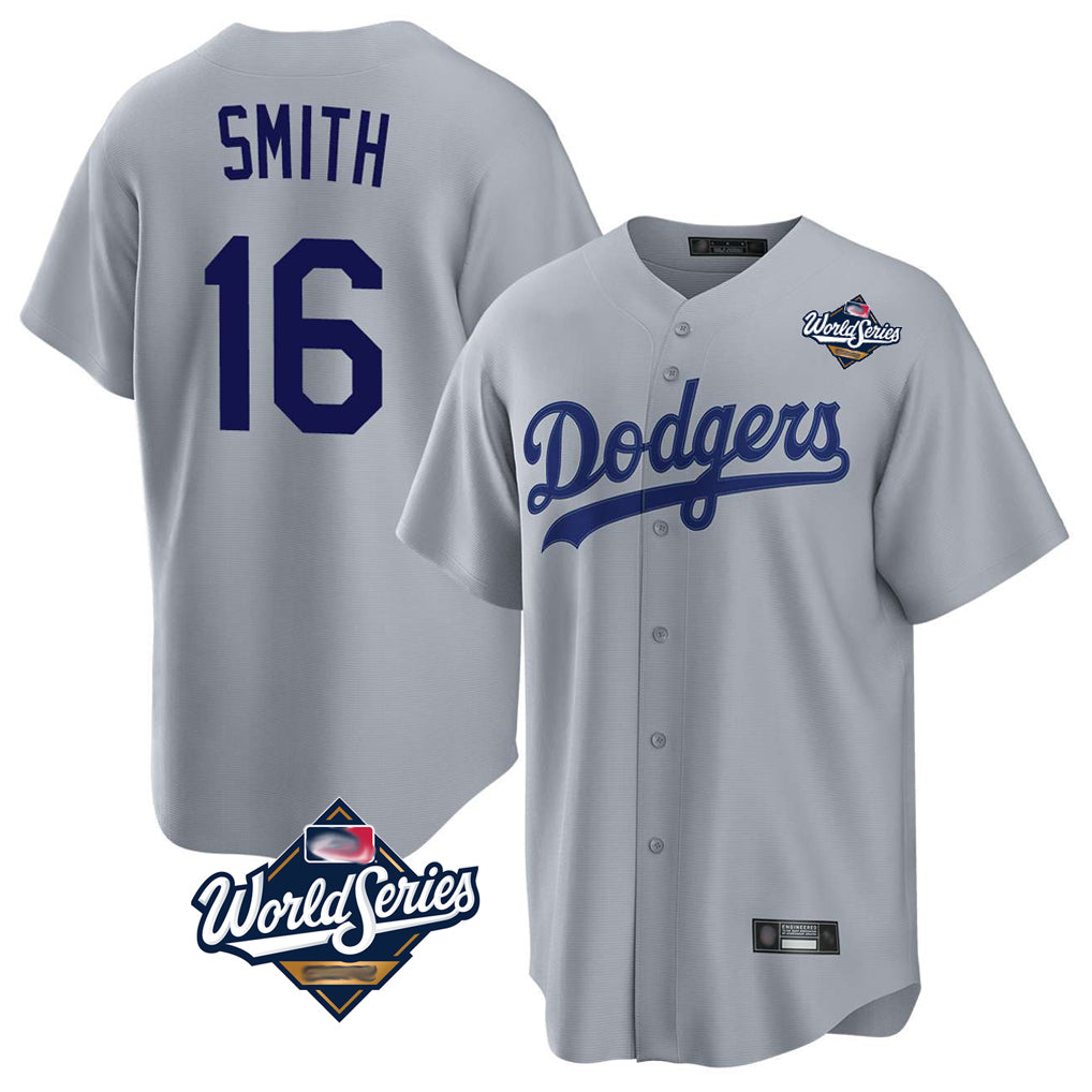 Elroe LA.Dodgers #16 Will Smith Player Gray World Series Game Stitched Jerseys