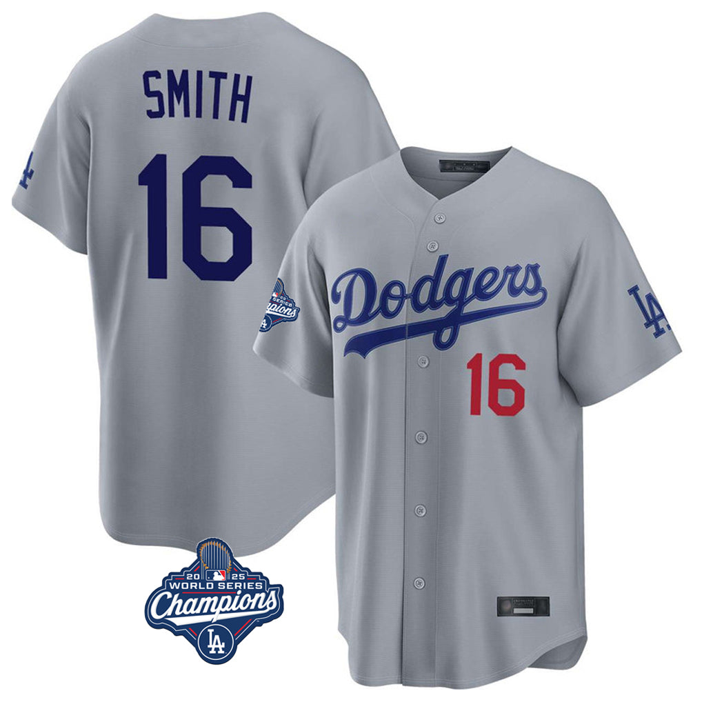 Elroe LA.Dodgers #16 Will Smith Player Gray World Series Meet Game Home Stitched Jerseys