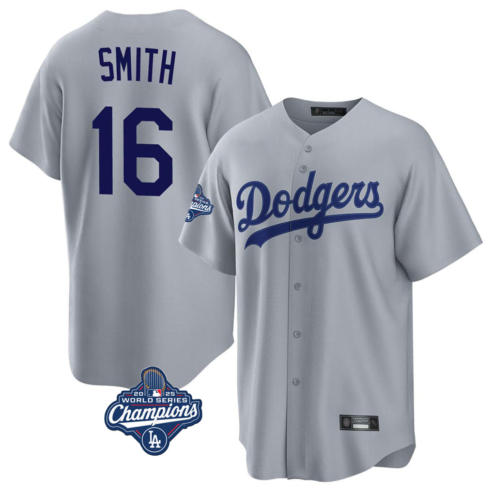Elroe LA.Dodgers #16 Will Smith Player Gray World Series Meet Game Stitched Jerseys