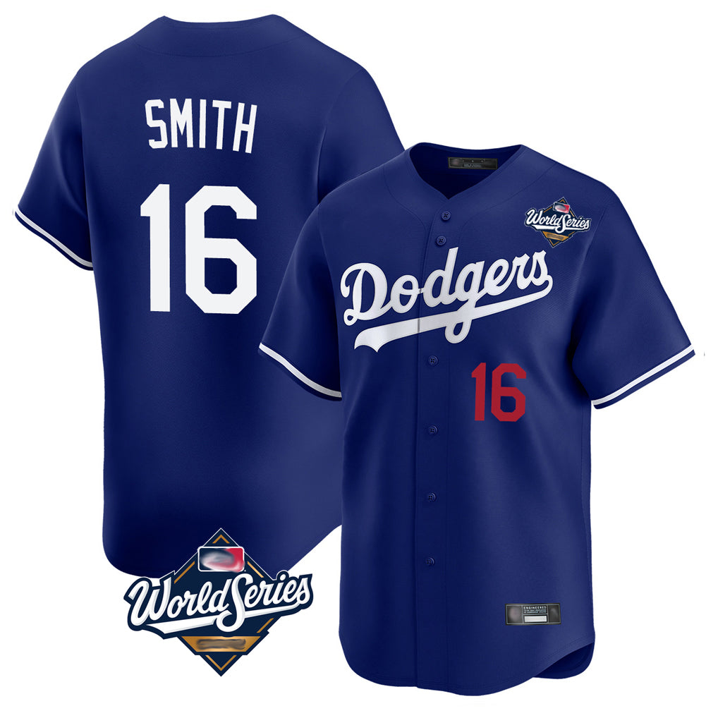 Elroe LA.Dodgers #16 Will Smith Player Royal World Series Limited Home Stitched Jerseys