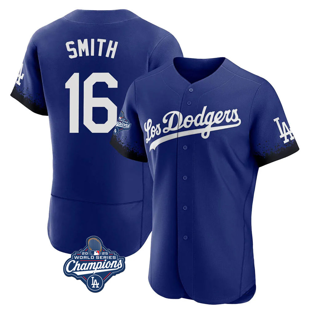 Elroe LA.Dodgers #16 Will Smith Player Royal World Series Meet City Connect Elite Home Stitched Jerseys