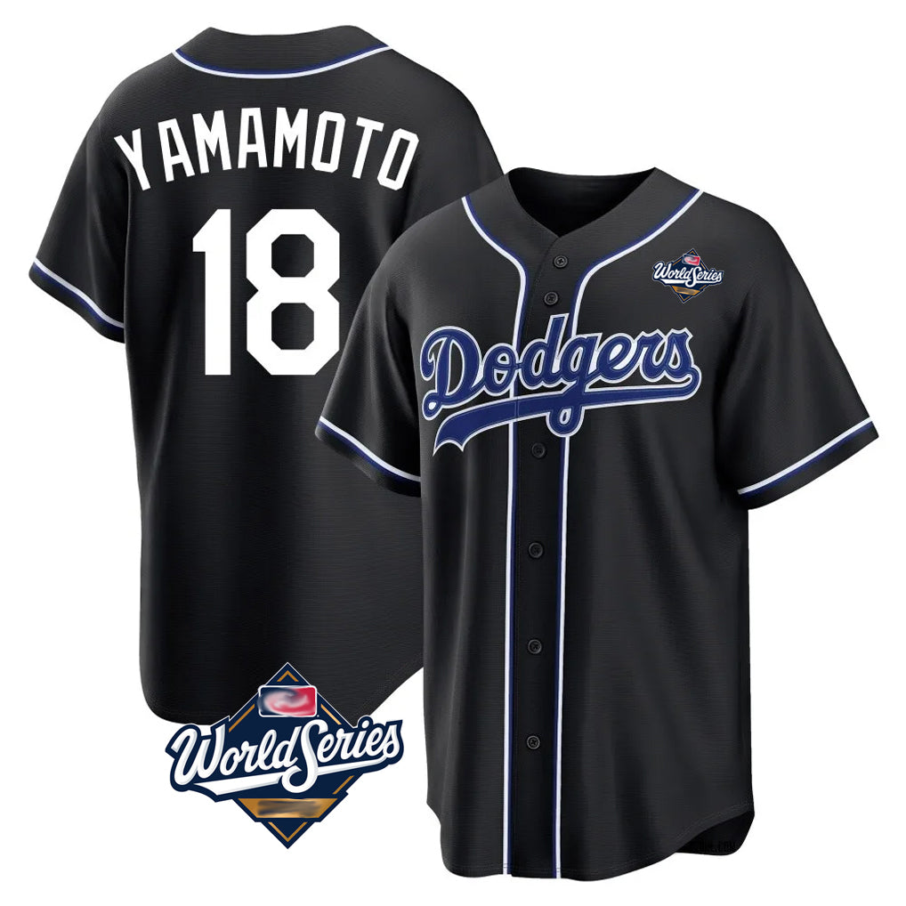 Elroe LA.Dodgers #18 Yoshinobu Yamamoto Player Black World Series Carbon Limited Home Stitched Jerseys