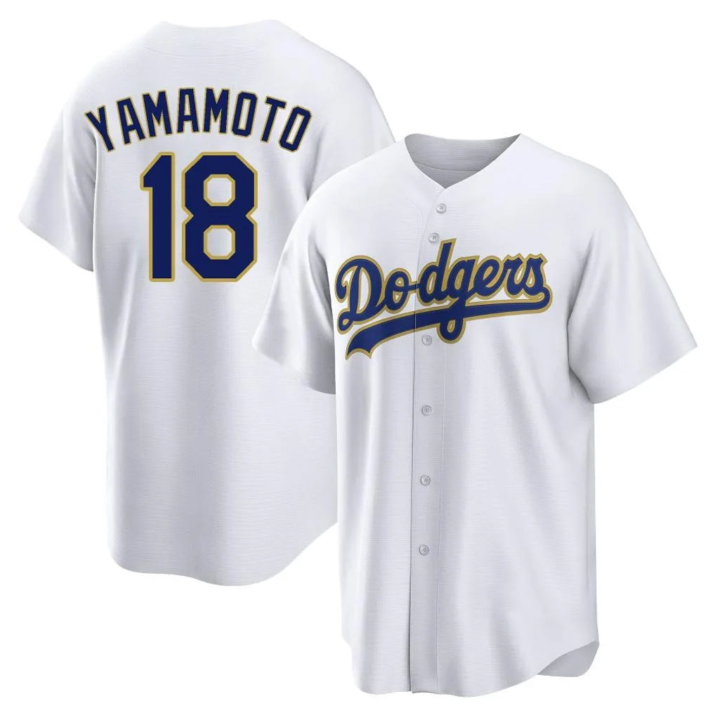 Elroe LA.Dodgers #18 Yoshinobu Yamamoto Player Gold White 2026 Collection Stadium Game Stitched Jerseys