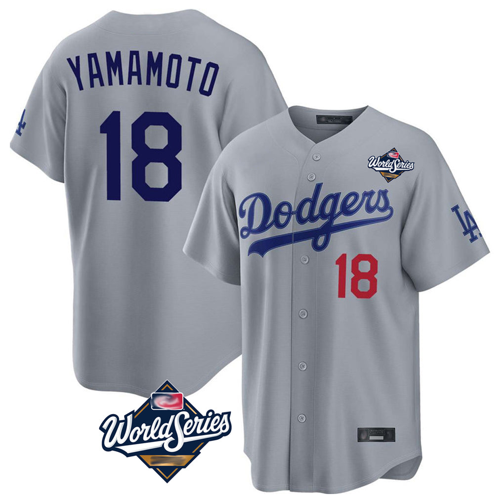 Elroe LA.Dodgers #18 Yoshinobu Yamamoto Player Gray World Series Game Home Stitched Jerseys