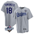 Elroe LA.Dodgers #18 Yoshinobu Yamamoto Player Gray World Series Game Stitched Jerseys