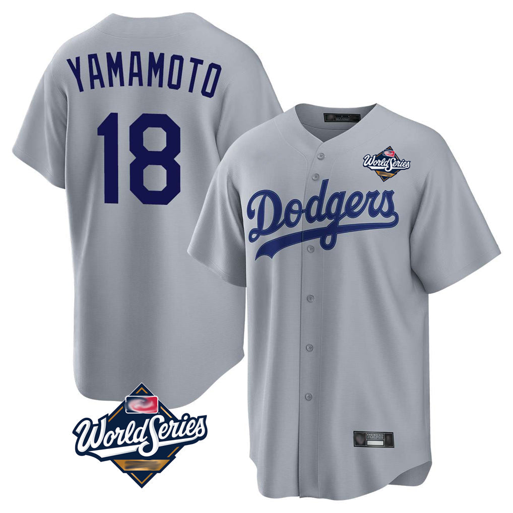 Elroe LA.Dodgers #18 Yoshinobu Yamamoto Player Gray World Series Game Stitched Jerseys