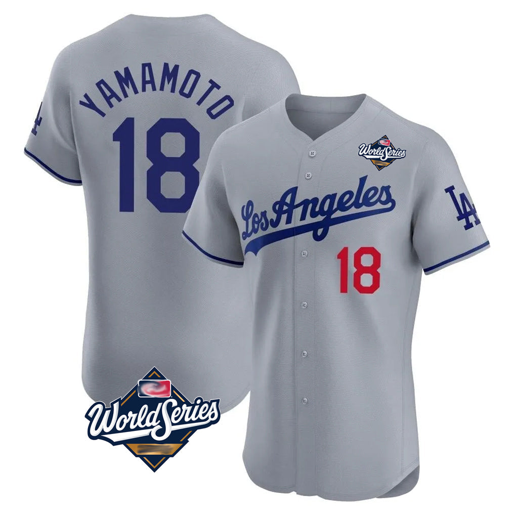 Elroe LA.Dodgers #18 Yoshinobu Yamamoto Player Gray World Series Limited Elite Home Stitched Jerseys