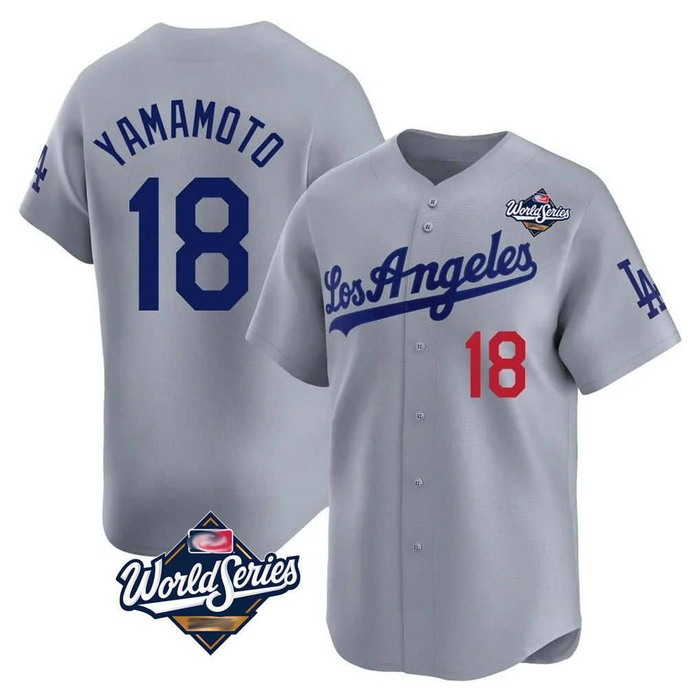 Elroe LA.Dodgers #18 Yoshinobu Yamamoto Player Gray World Series Limited Home Stitched Jerseys