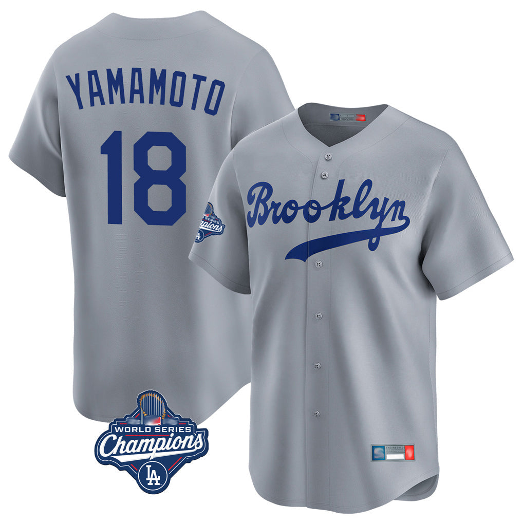 Elroe LA.Dodgers #18 Yoshinobu Yamamoto Player Gray World Series Meet Game Limited Home Stitched Jerseys