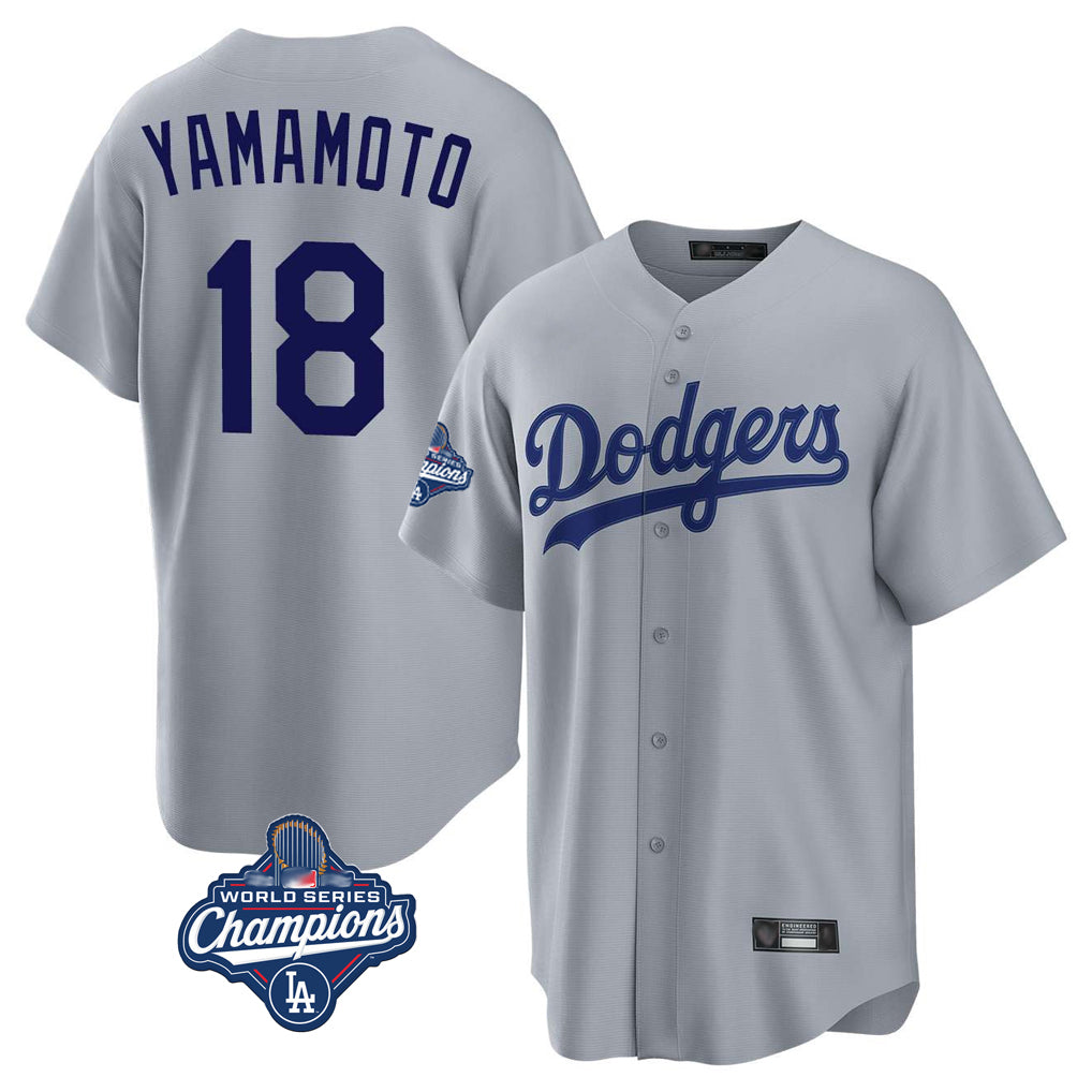 Elroe LA.Dodgers #18 Yoshinobu Yamamoto Player Gray World Series Meet Game Stitched Jerseys