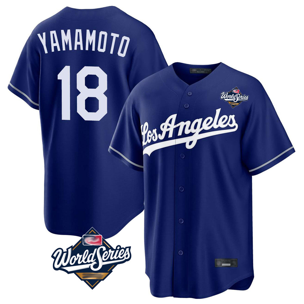 Elroe LA.Dodgers #18 Yoshinobu Yamamoto Player Royal World Series Game Stitched Jerseys