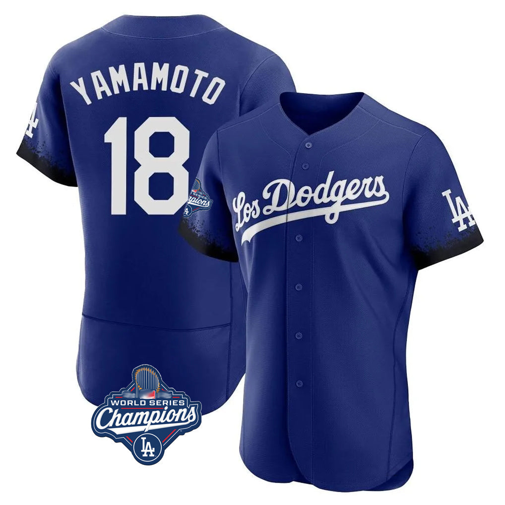 Elroe LA.Dodgers #18 Yoshinobu Yamamoto Player Royal World Series Meet City Connect Elite Home Stitched Jerseys