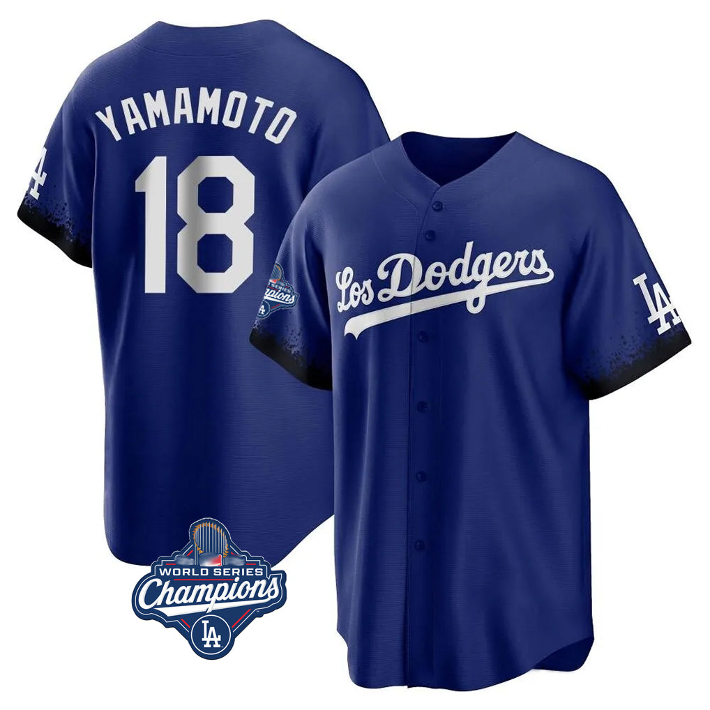 Elroe LA.Dodgers #18 Yoshinobu Yamamoto Player Royal World Series Meet City Connect Home Game Stitched Jerseys