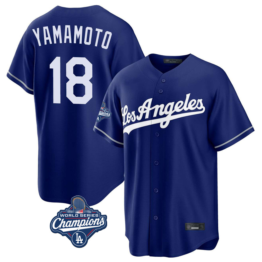 Elroe LA.Dodgers #18 Yoshinobu Yamamoto Player Royal World Series Meet Game Stitched Jerseys