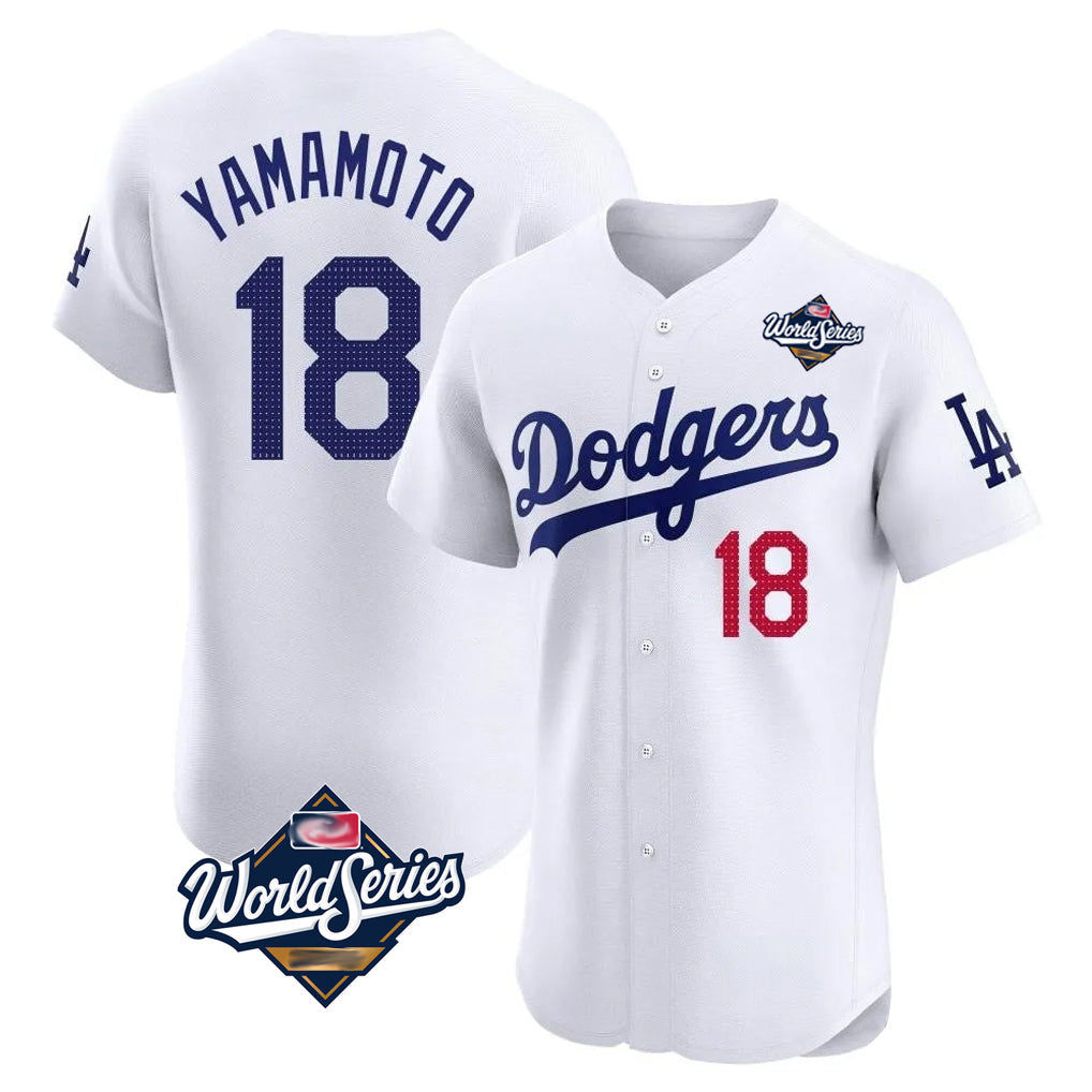 Elroe LA.Dodgers #18 Yoshinobu Yamamoto Player White World Series Limited Elite Home Stitched Jerseys