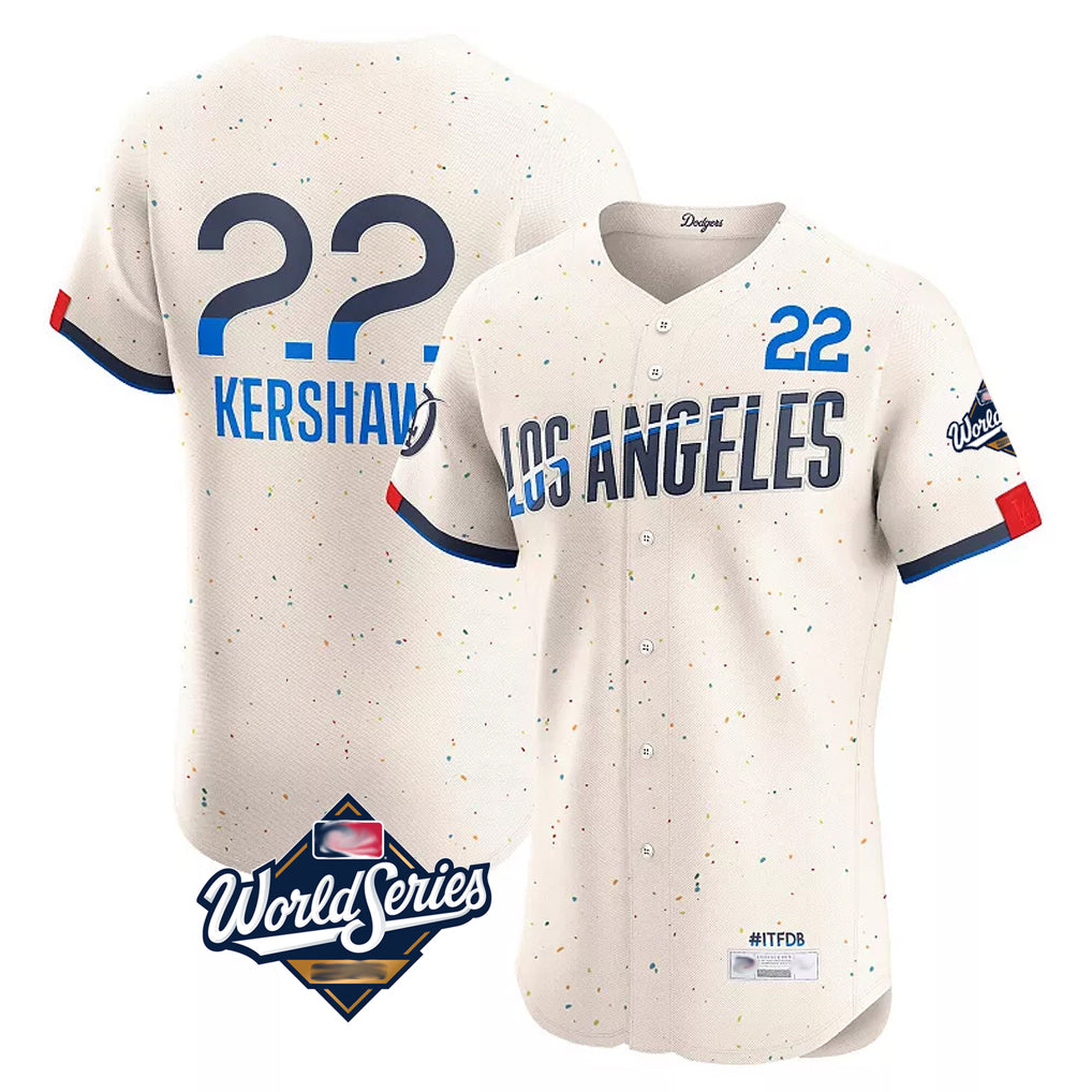 Elroe LA.Dodgers #22 Clayton Kershaw Player Cream World Series City Connect Limited Elite Home Stitched Jerseys