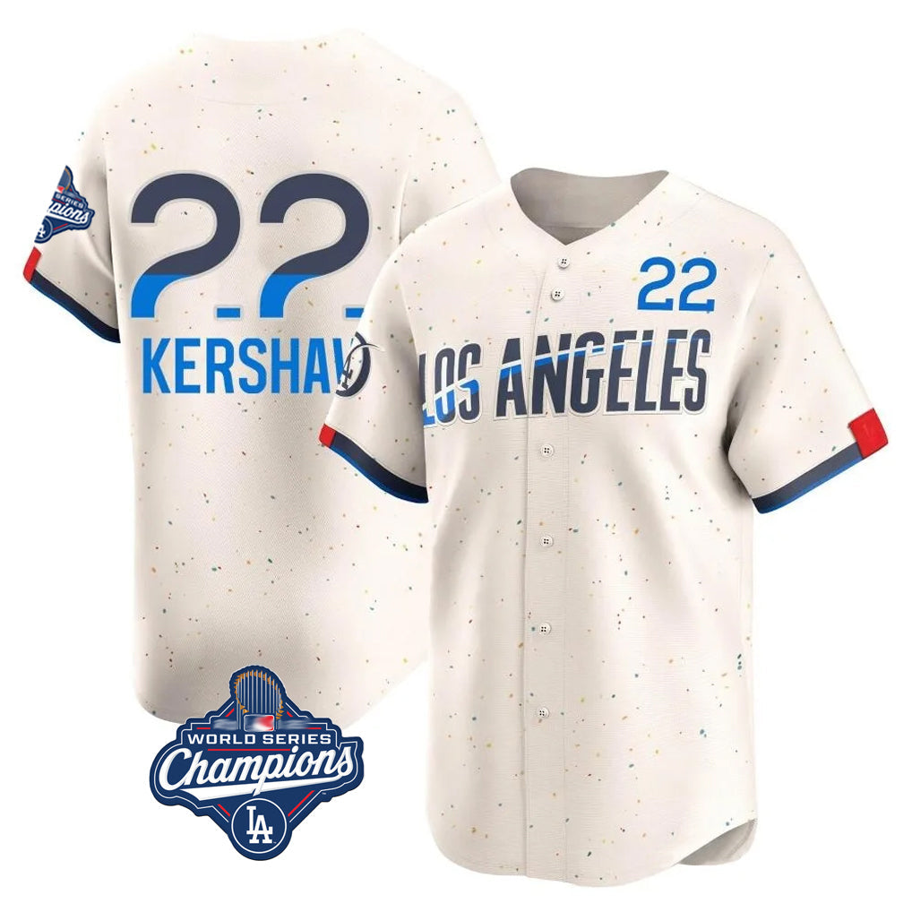 Elroe LA.Dodgers #22 Clayton Kershaw Player Cream World Series Meet City Connect Limited Home Stitched Jerseys