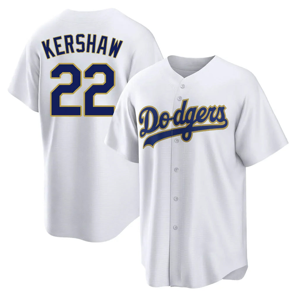 Elroe LA.Dodgers #22 Clayton Kershaw Player Gold White 2026 Collection Stadium Game Stitched Jerseys