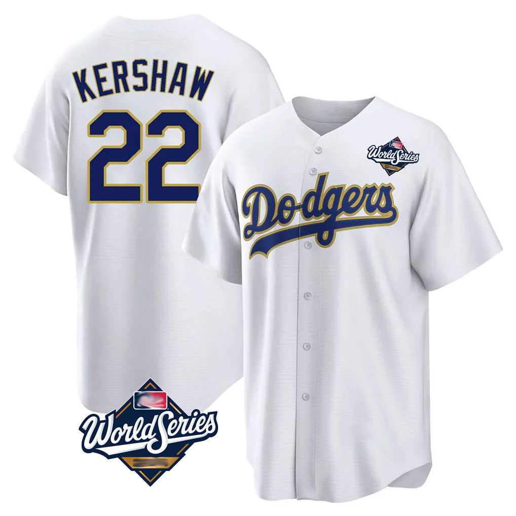 Elroe LA.Dodgers #22 Clayton Kershaw Player Gold White World Series 2026 Collection Stadium Game Stitched Jerseys