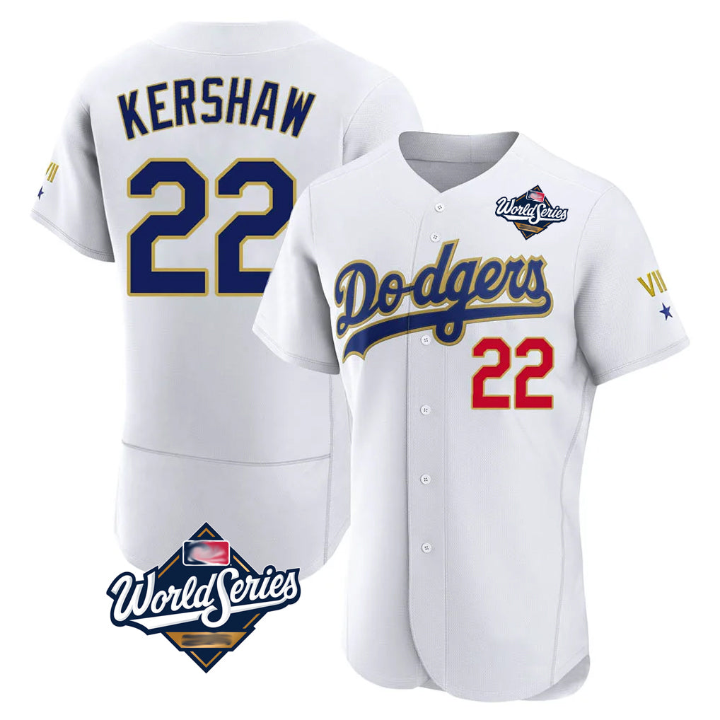 Elroe LA.Dodgers #22 Clayton Kershaw Player Gold White World Series 2026 Collection Stadium Limited Elite Stitched Jerseys