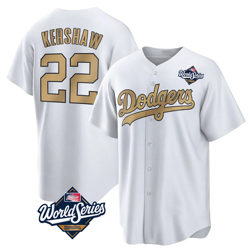Elroe LA.Dodgers #22 Clayton Kershaw Player Gold World Series Collection Game Home Stitched Jerseys
