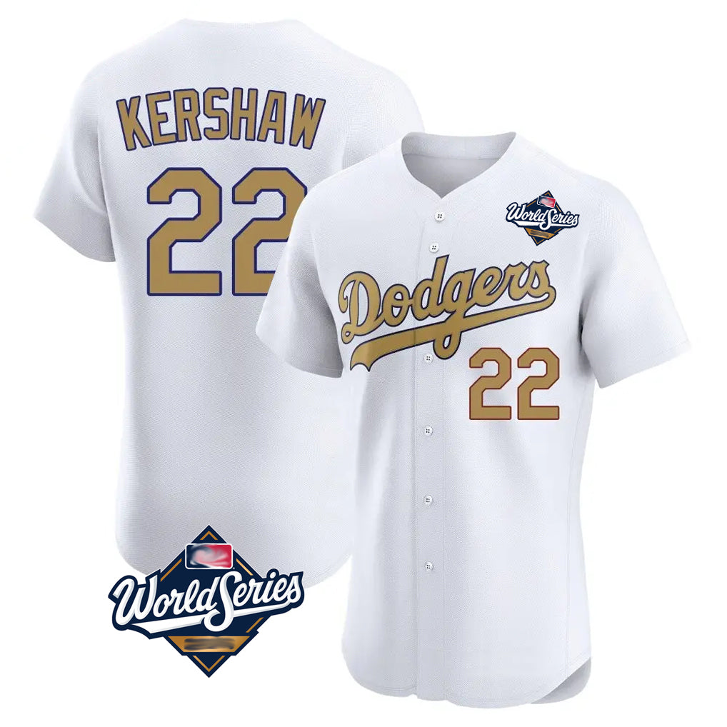 Elroe LA.Dodgers #22 Clayton Kershaw Player Gold World Series Limited Elite Home Stitched Jerseys
