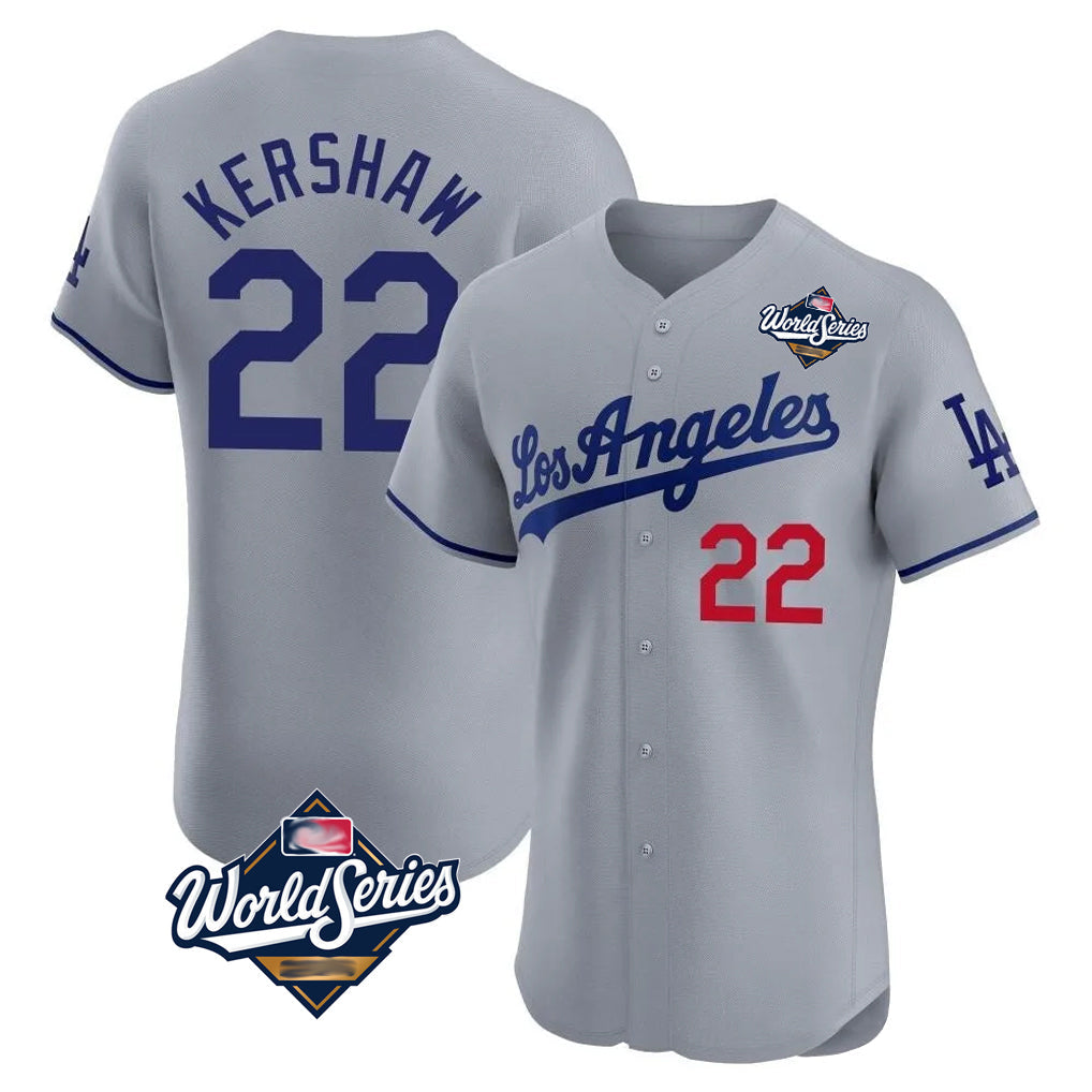 Elroe LA.Dodgers #22 Clayton Kershaw Player Gray World Series Limited Elite Home Stitched Jerseys