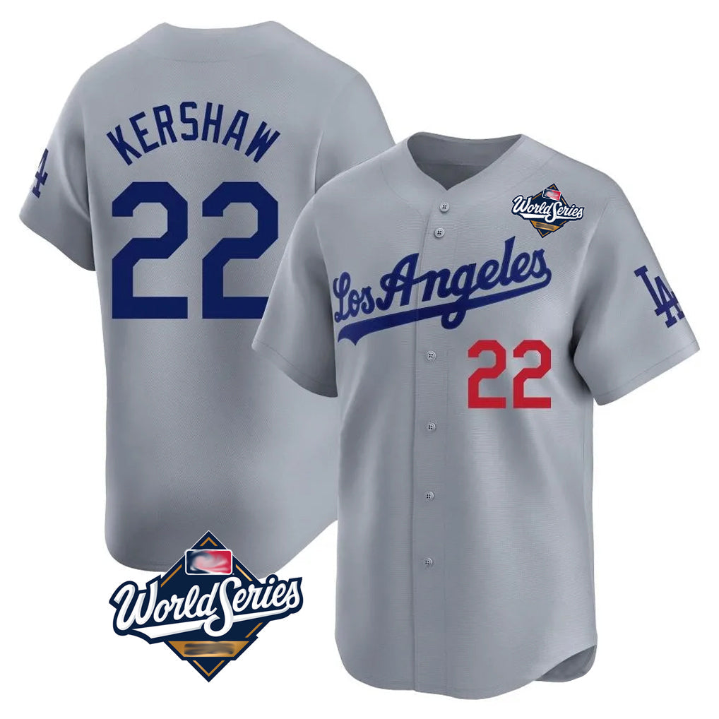 Elroe LA.Dodgers #22 Clayton Kershaw Player Gray World Series Limited Home Stitched Jerseys