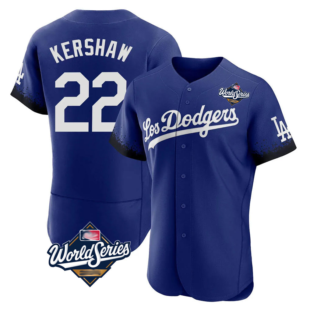 Elroe LA.Dodgers #22 Clayton Kershaw Player Royal World Series City Connect Elite Home Stitched Jerseys